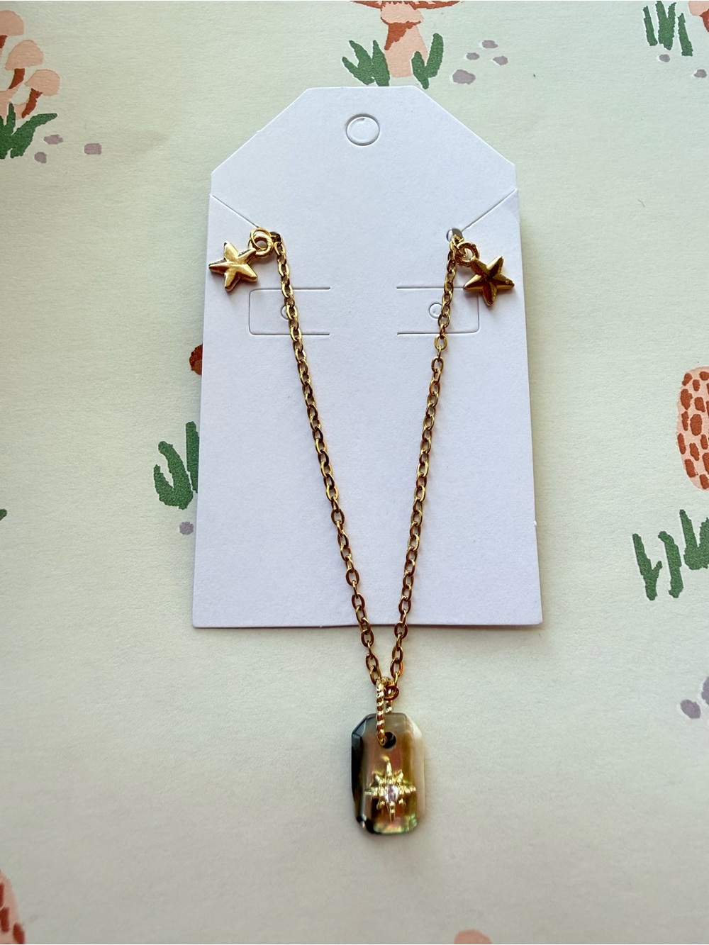 Gold Star Charm Chain Necklace with Abalone Shell Pendant